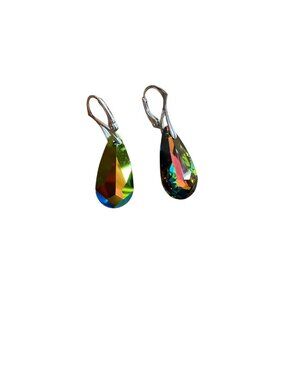 Rainbow Crystal Drop Earrings Sterling Silver Hooks